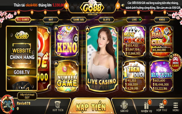 Chọn game kim cương trên giao diện trang chủ go88 để chơi