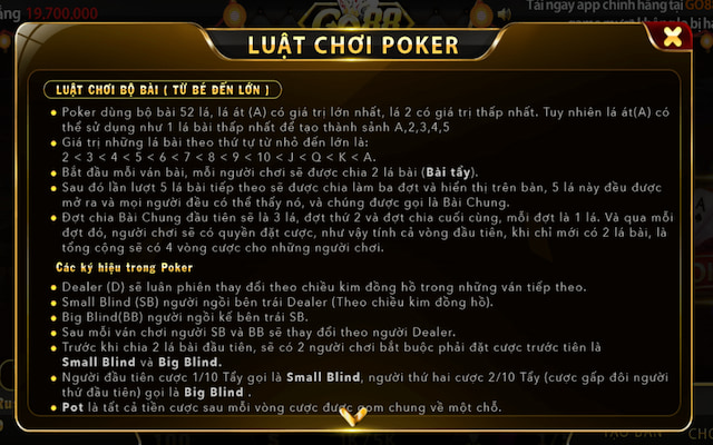 Luật chơi Poker Go88 đơn giản