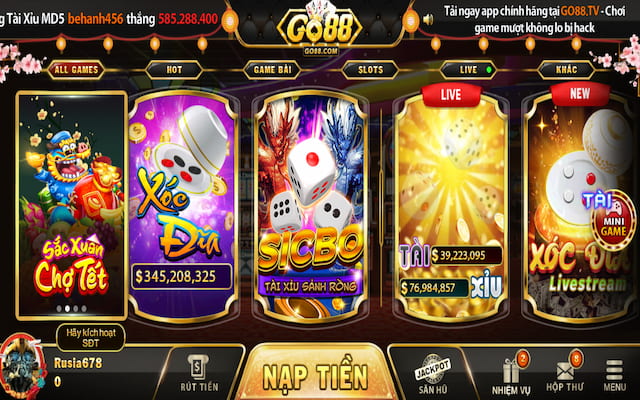 Chọn game sicbo trên giao diện chính của go88